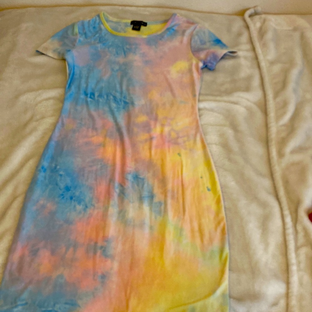 This DIY dress is only worn a few times. Rainbow dress and is stretchy